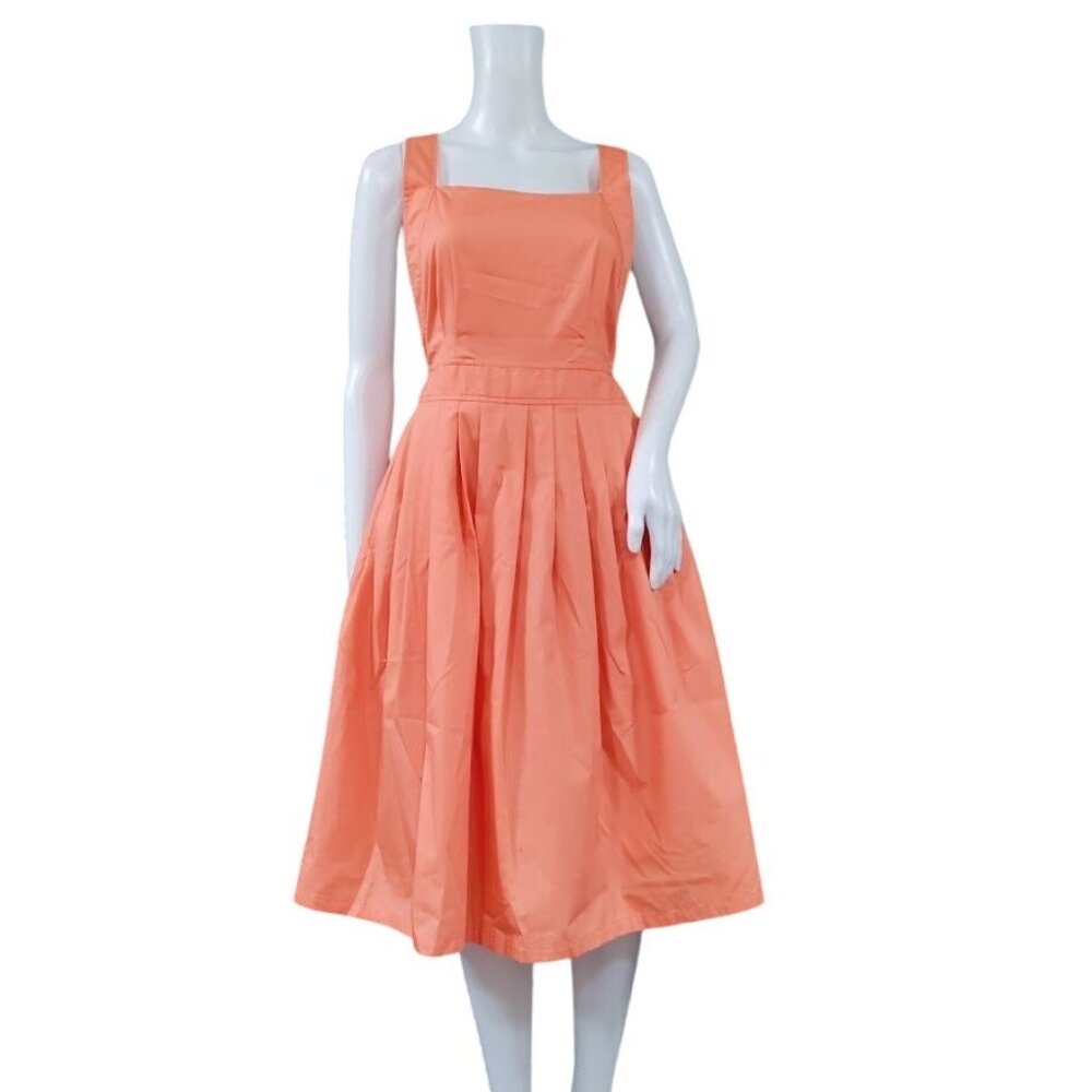 Soolinen Vintage-Inspired Retro 50s Pleated Skirt Adjustable Straps Coral M
